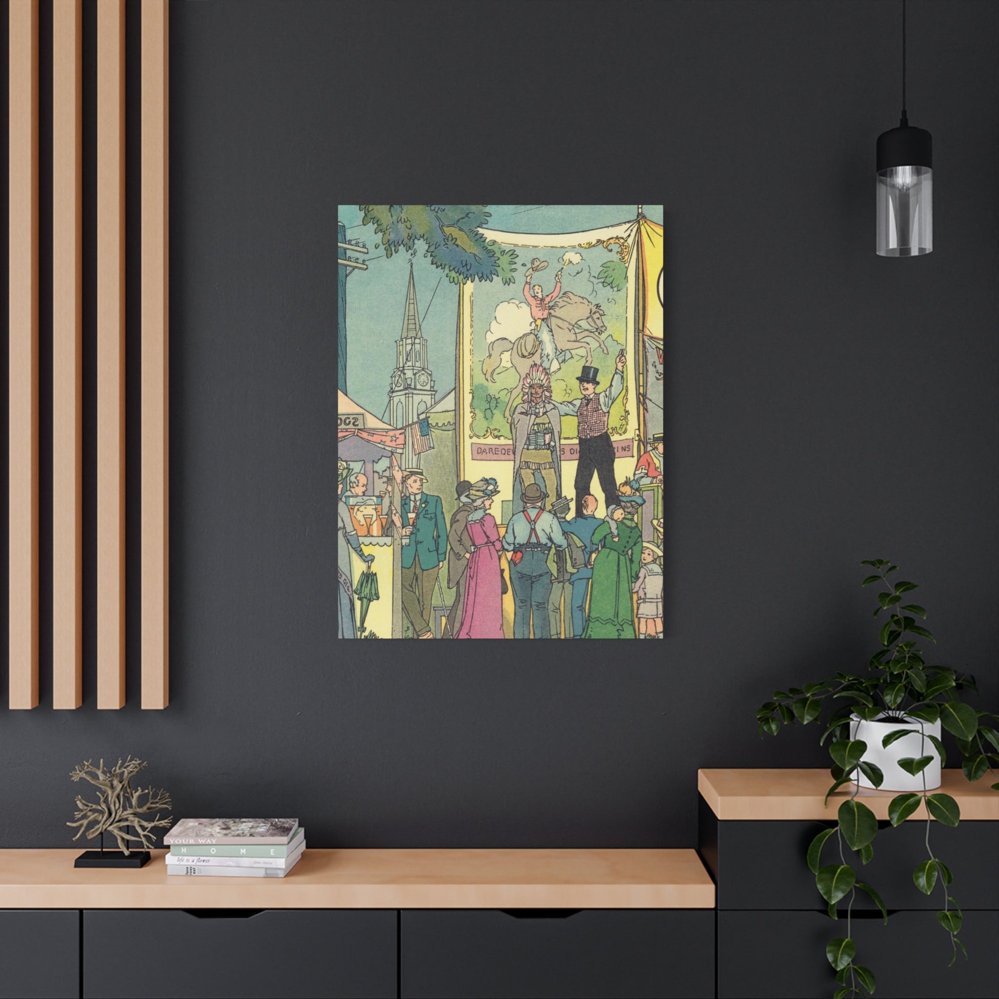 Vintage Parisian Street Scene Canvas Print with Puppeteer and Eiffel Tower-CropsyPix