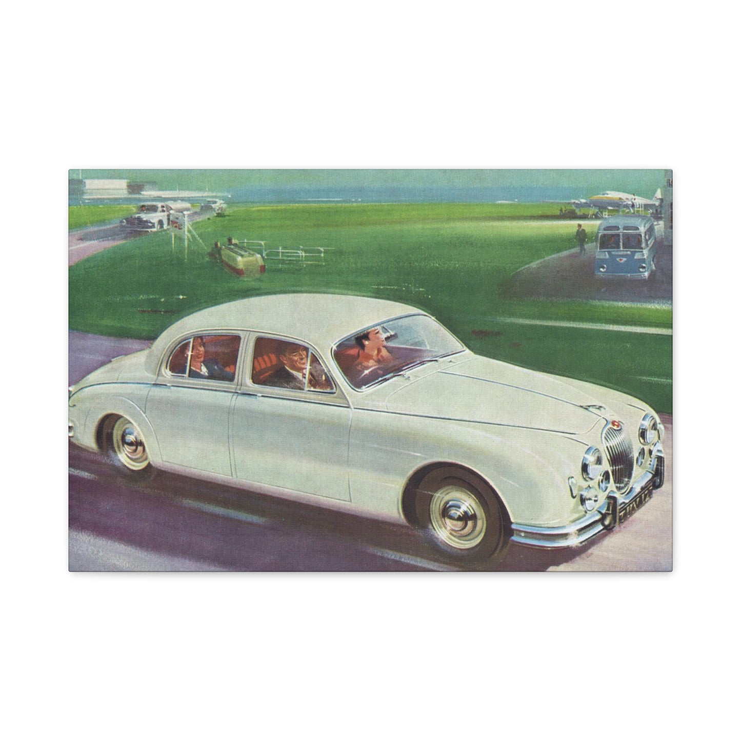 Racetrack Elegance: Vintage Jaguar Family Outing Canvas Print-CropsyPix