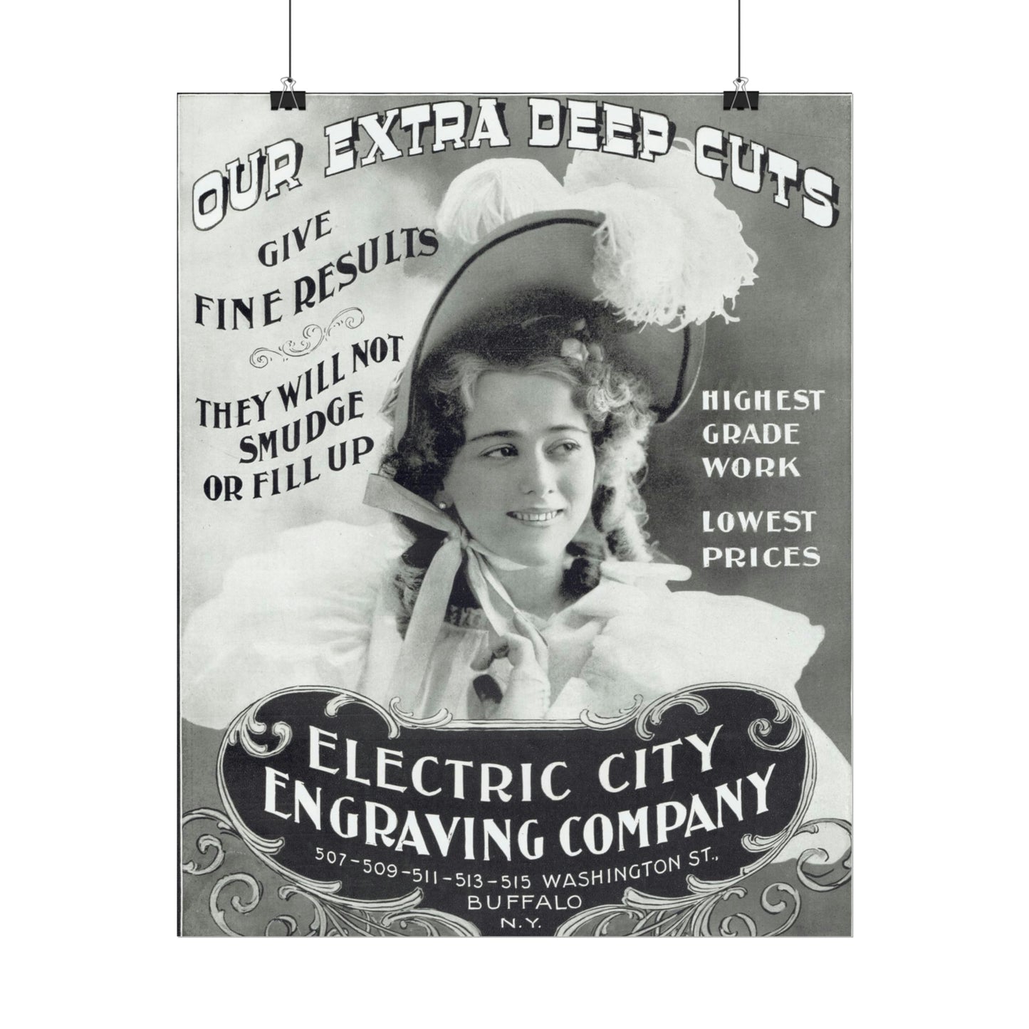 1920s Electric City Engraving Company Vintage Ad Featuring Elegant Lady - Authentic Reproduction-CropsyPix