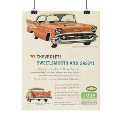 Vintage 1957 Chevrolet Bel Air Poster – Classic American Car – Mid-Century Design – Collector's Item-CropsyPix