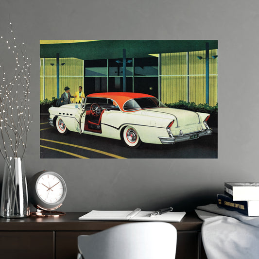 Elegant 1950s Car Poster - Mid-Century American Dream Art - Retro Automobile and Architecture