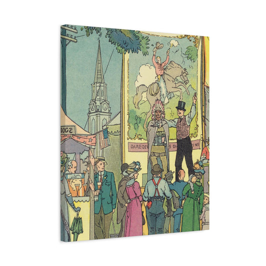 Vintage Parisian Street Scene Canvas Print with Puppeteer and Eiffel Tower-CropsyPix