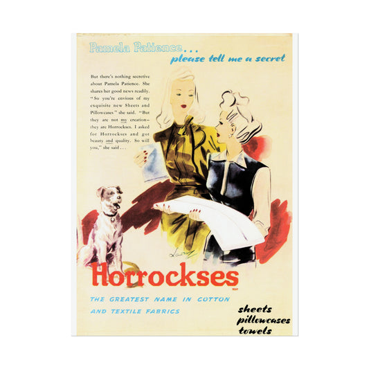 Horrockses Cotton and Textiles: Whispered Secrets Vintage Poster from 1946 - Classic Cotton Comforts Advertising Print, Classic Fashion & Style Wall Art-CropsyPix
