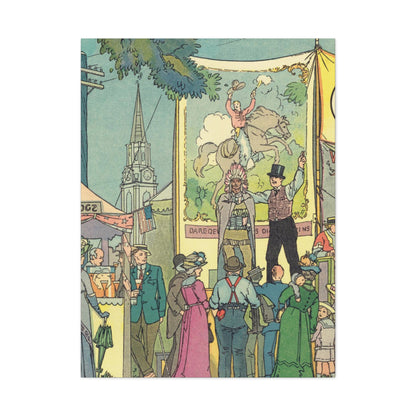 Vintage Parisian Street Scene Canvas Print with Puppeteer and Eiffel Tower-CropsyPix