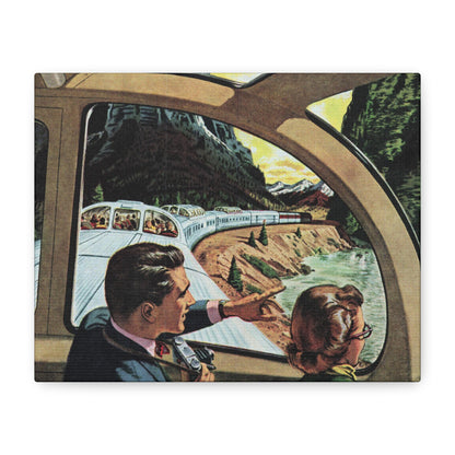 Vintage Train Journey Canvas Art - Classic Scenic Railway Travel Illustration