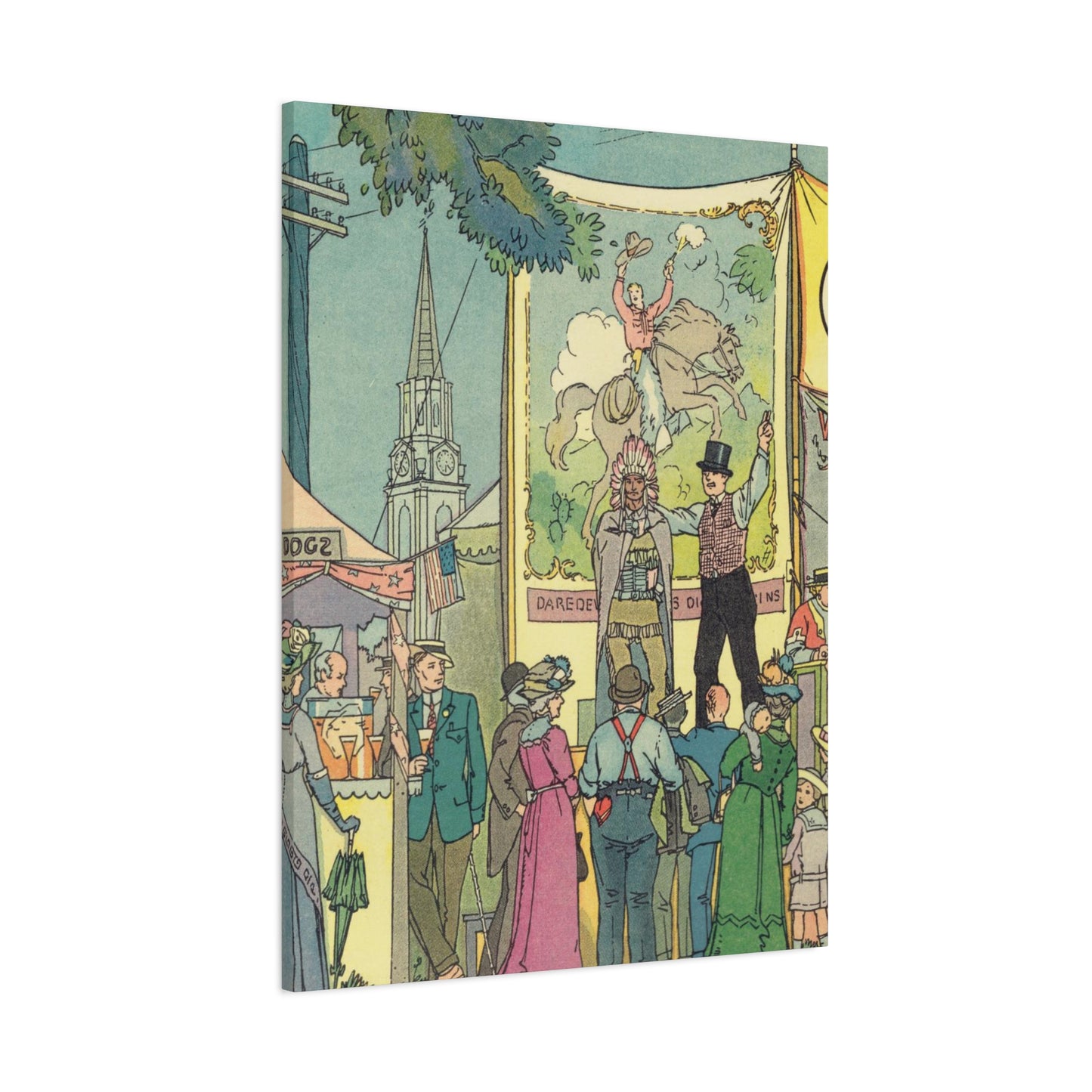 Vintage Parisian Street Scene Canvas Print with Puppeteer and Eiffel Tower-CropsyPix