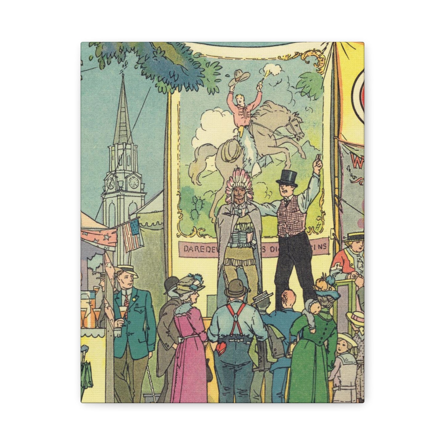 Vintage Parisian Street Scene Canvas Print with Puppeteer and Eiffel Tower-CropsyPix