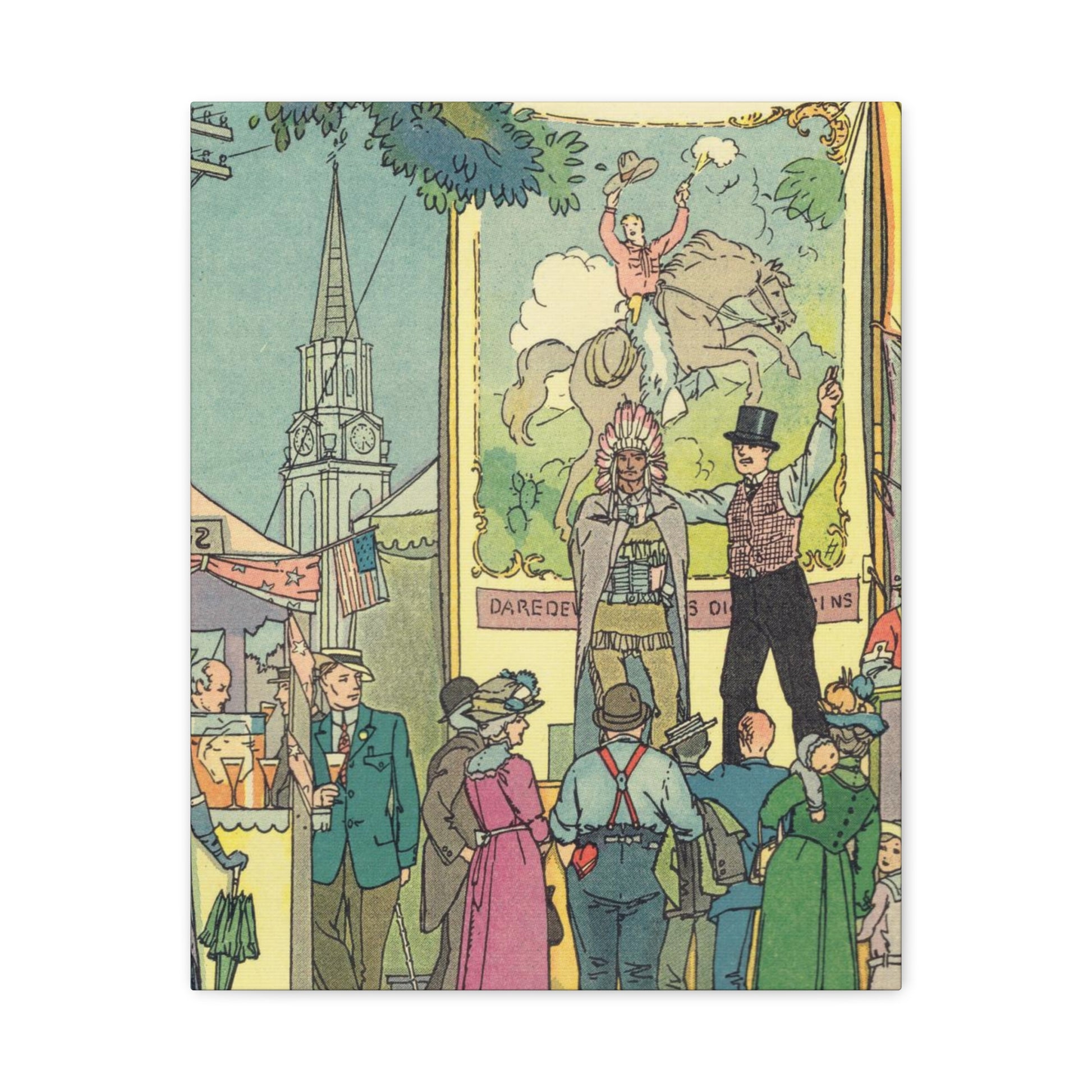 Vintage Parisian Street Scene Canvas Print with Puppeteer and Eiffel Tower-CropsyPix