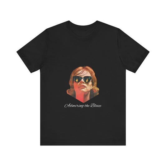 "Admiring the Blaze" Shirt - Classic Style Woman with Fiery Sunglasses Print Tee, Unisex