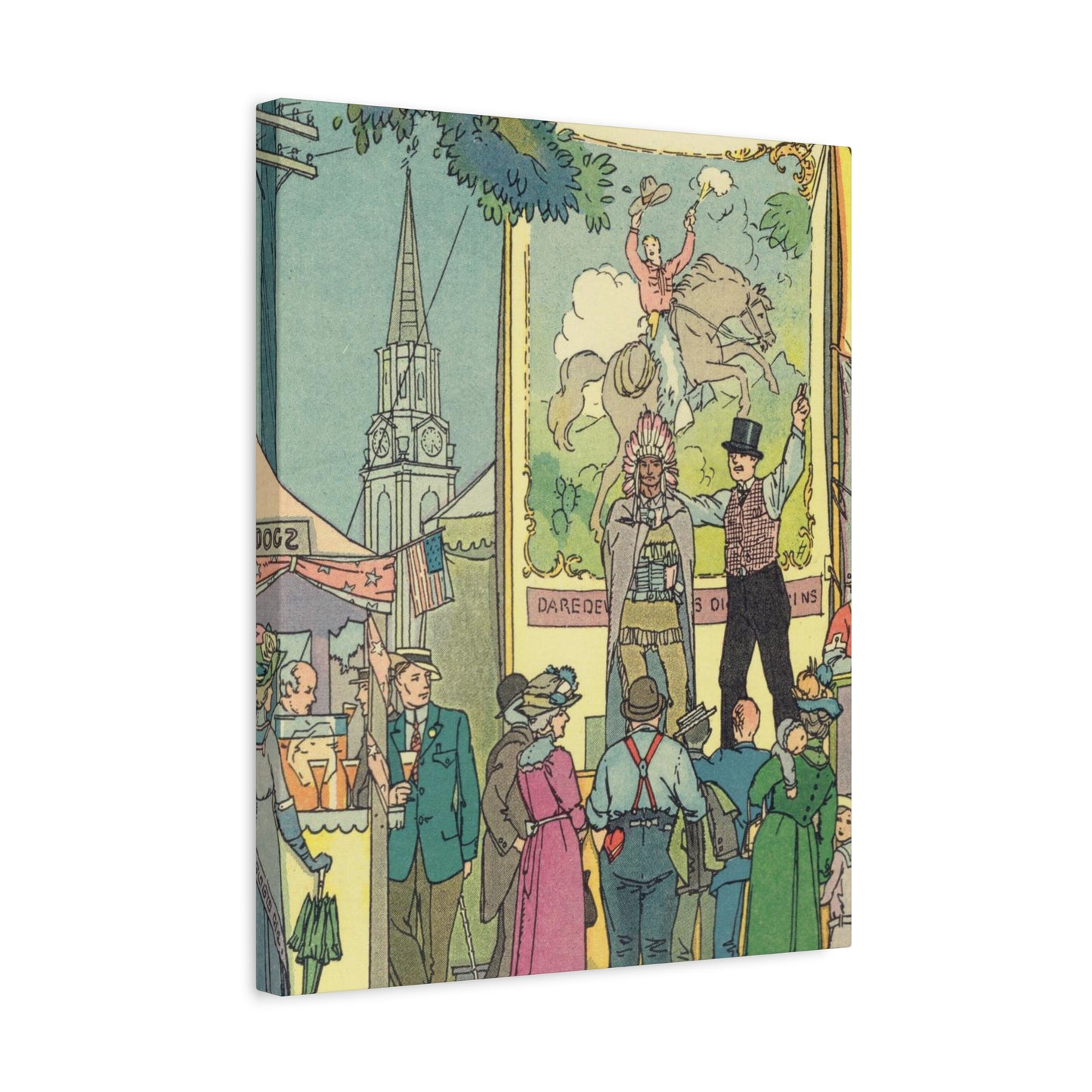 Vintage Parisian Street Scene Canvas Print with Puppeteer and Eiffel Tower-CropsyPix