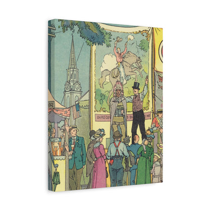 Vintage Parisian Street Scene Canvas Print with Puppeteer and Eiffel Tower-CropsyPix