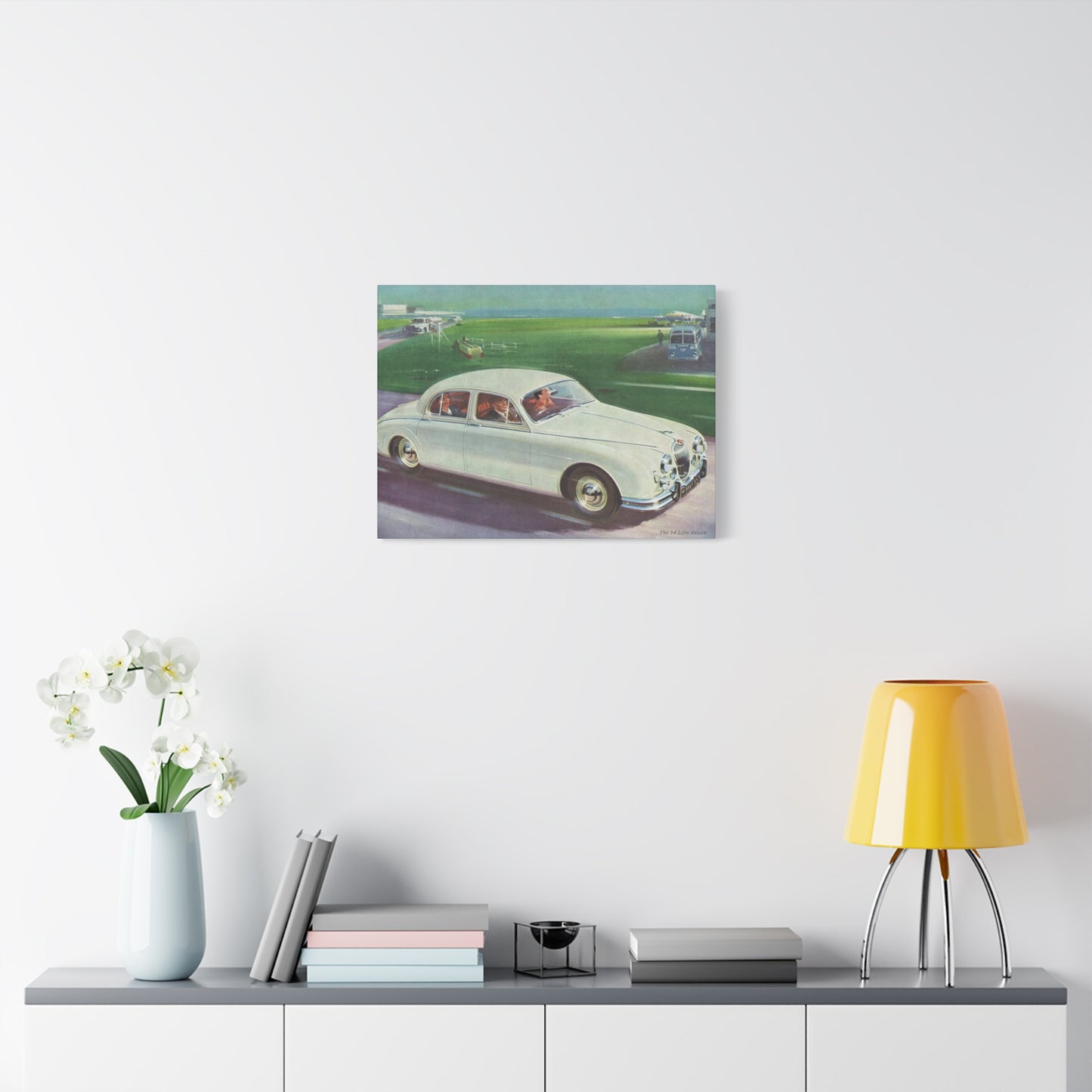 Racetrack Elegance: Vintage Jaguar Family Outing Canvas Print-CropsyPix