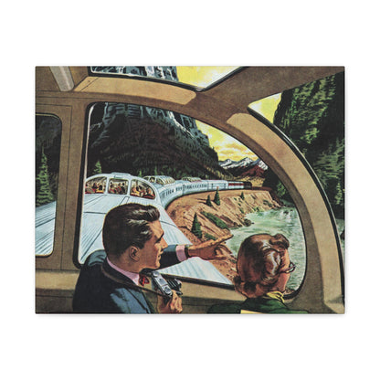 Vintage Train Journey Canvas Art - Classic Scenic Railway Travel Illustration