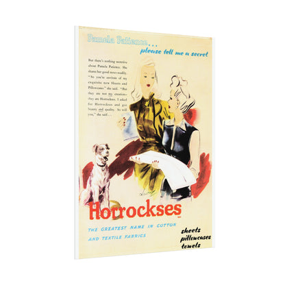 Horrockses Cotton and Textiles: Whispered Secrets Vintage Poster from 1946 - Classic Cotton Comforts Advertising Print, Classic Fashion & Style Wall Art-CropsyPix