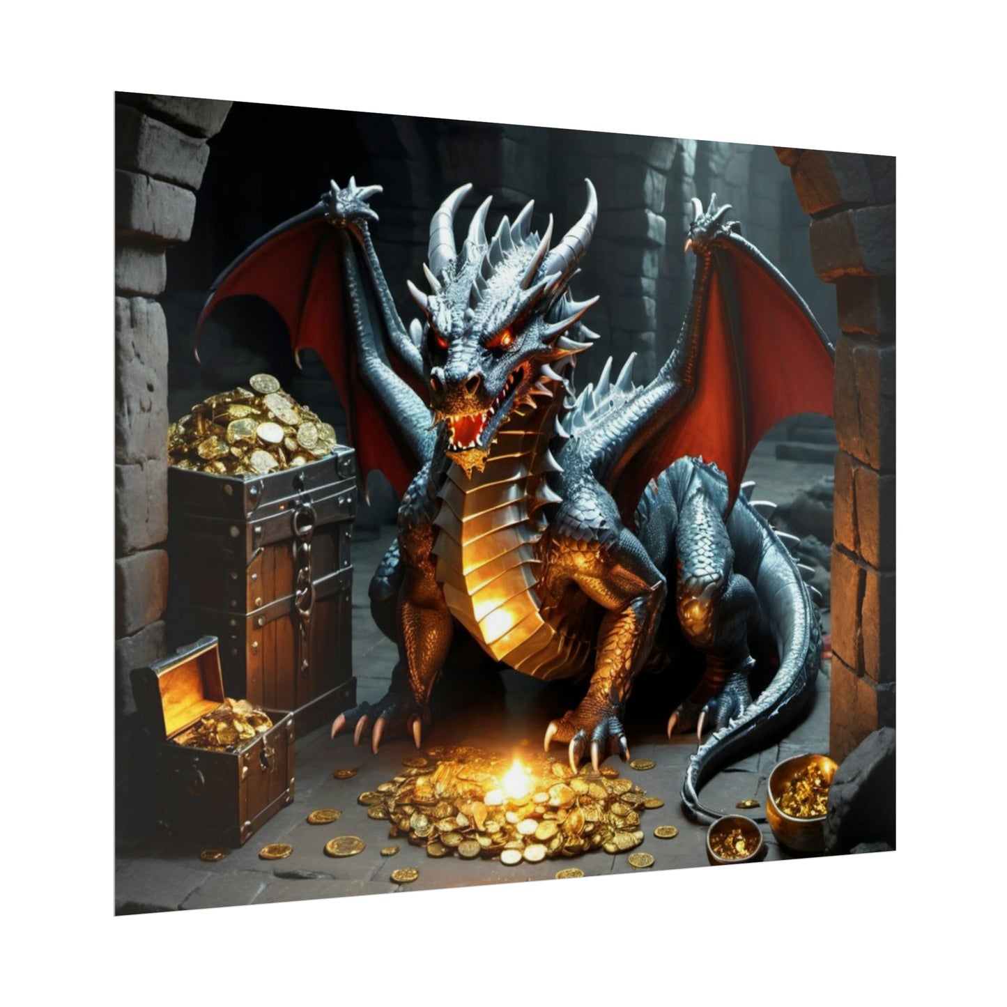 Majestic Dragon Treasure Hoard - Premium Poster for Fantasy Enthusiasts-Poster-CropsyPix