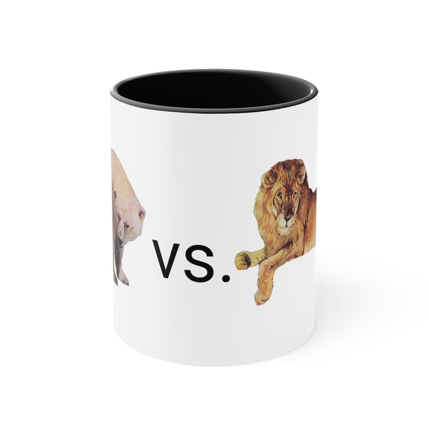 Arctic King vs. Jungle Emperor Mug - 11oz Black Handle 'Polar Bear vs. Lion' Wildlife Coffee Cup-CropsyPix