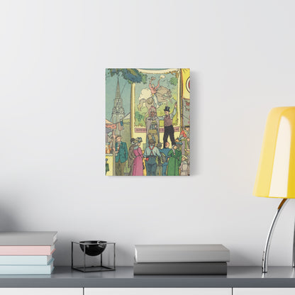 Vintage Parisian Street Scene Canvas Print with Puppeteer and Eiffel Tower-CropsyPix