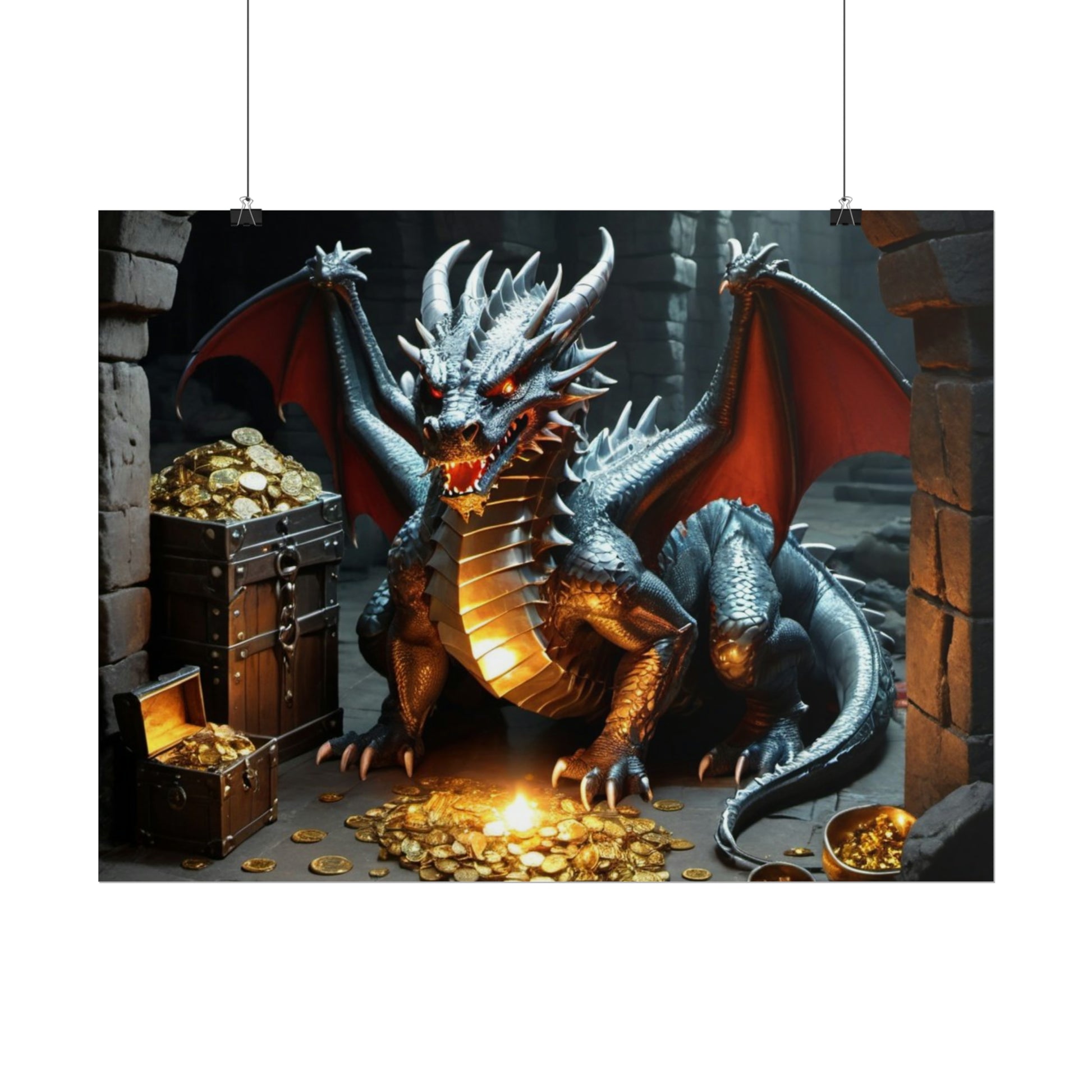 Majestic Dragon Treasure Hoard - Premium Poster for Fantasy Enthusiasts-Poster-CropsyPix