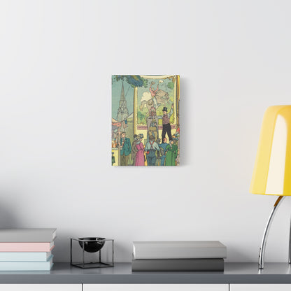 Vintage Parisian Street Scene Canvas Print with Puppeteer and Eiffel Tower-CropsyPix