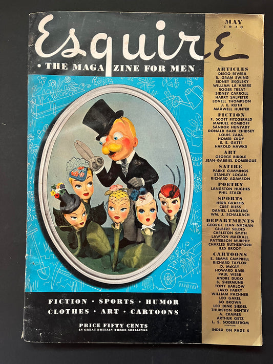 Esquire Magazine May 1940 Issue - Classic American Men's Vintage Fashion & Literature Collector's Item-CropsyPix