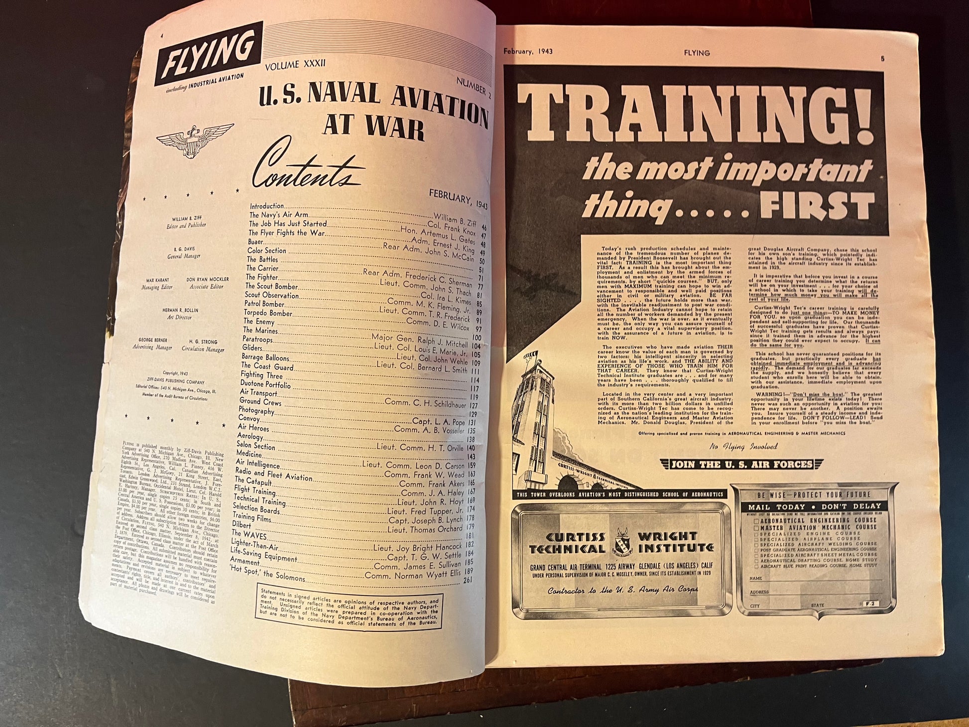 1943 FLYING Magazine February Issue – Special U.S. Naval Aviation At War Edition-Vintage Publications-CropsyPix
