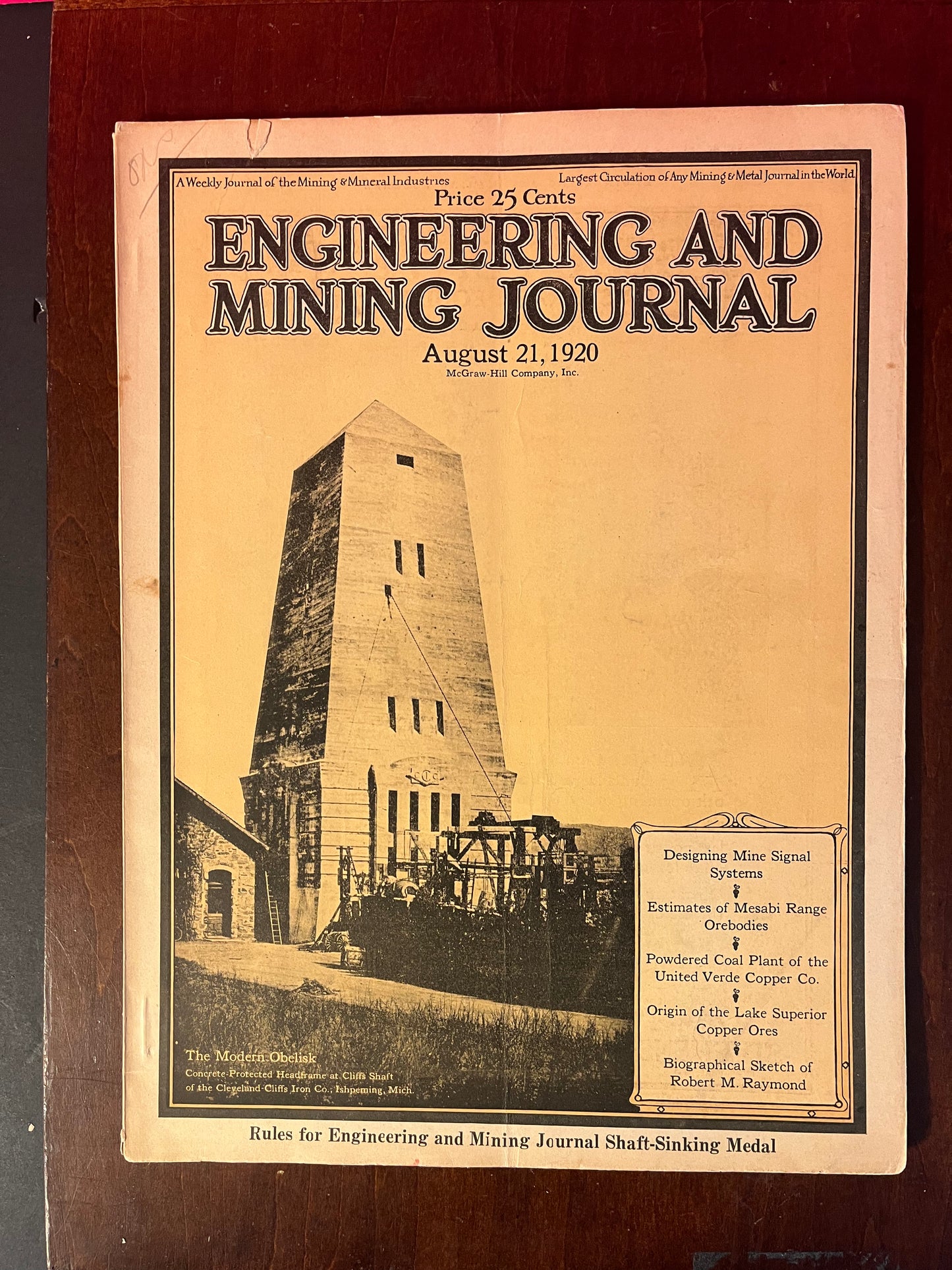 1920 Engineering and Mining Journal - August 21 Edition, Industrial Heritage Collectible