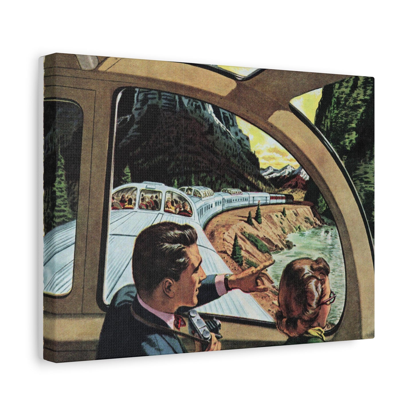 Vintage Train Journey Canvas Art - Classic Scenic Railway Travel Illustration