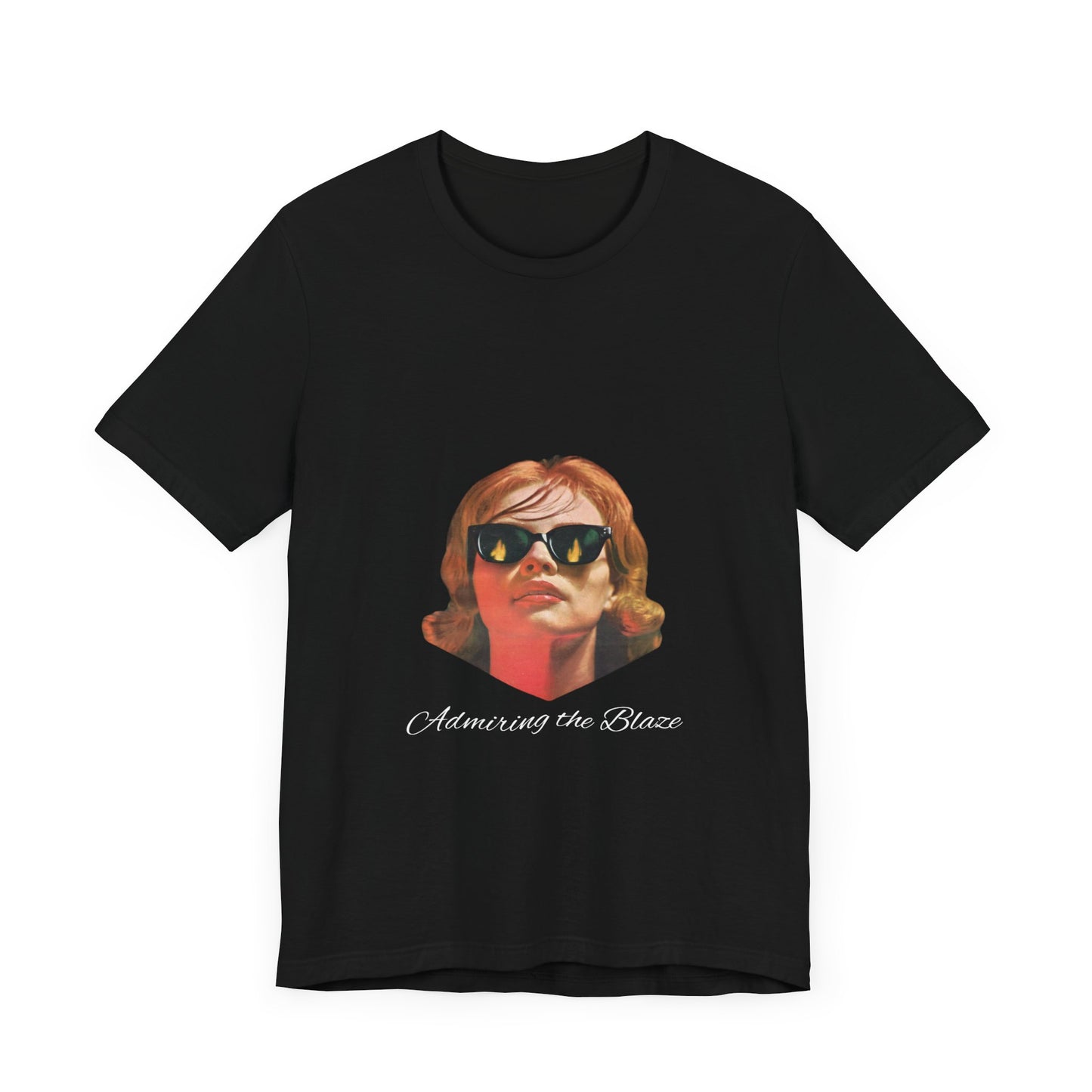 "Admiring the Blaze" Shirt - Classic Style Woman with Fiery Sunglasses Print Tee, Unisex