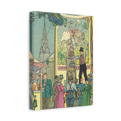 Vintage Parisian Street Scene Canvas Print with Puppeteer and Eiffel Tower-CropsyPix