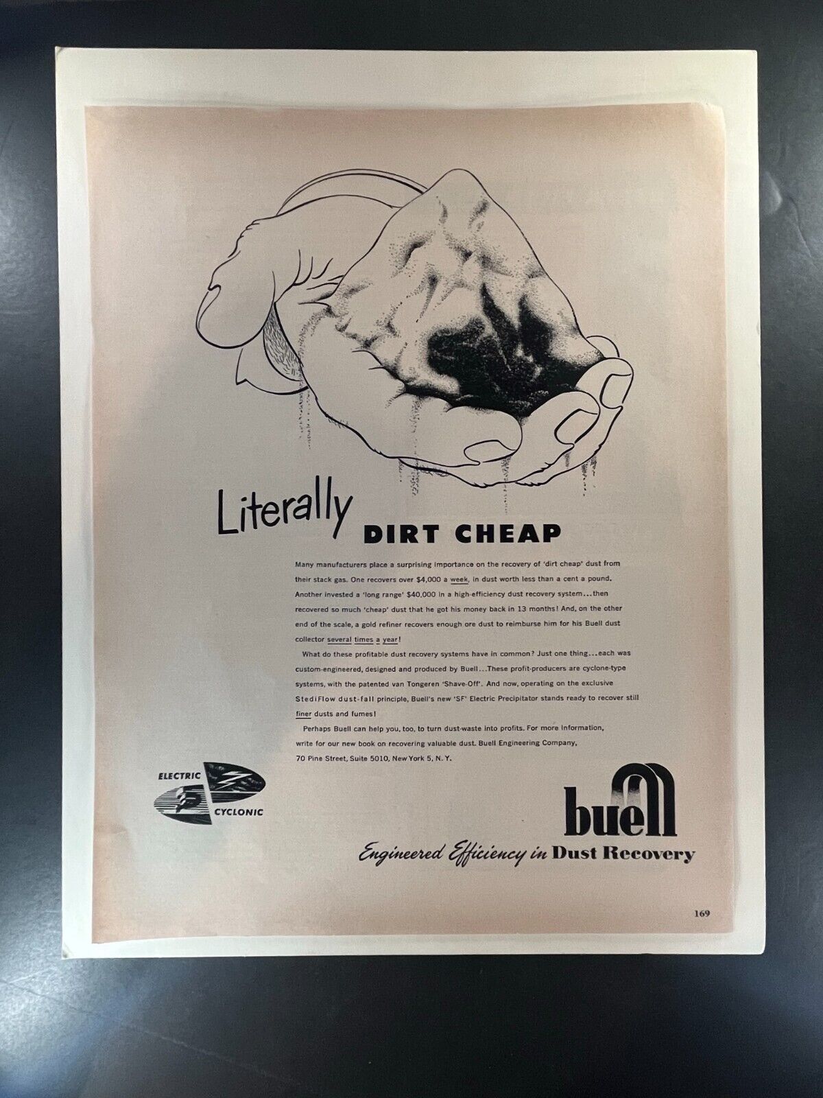 Buell Electric Cyclonic Dust Recovery 1950s Vintage Ad - 10x13 Industrial Filtra