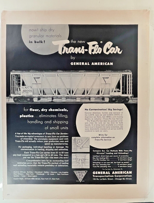 1950s Vintage Trans-Flo Car General American Advertisement - Industrial - 10x13