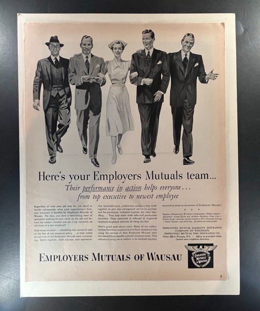 Employers Mutuals of Wausau Vintage Ad - 1950s Insurance Team - 10x13