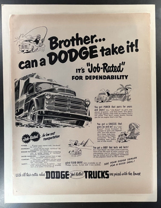 Vintage 1950s 'Job-Rated' Dodge Trucks Advertisement - 10x13 Classic Automotive