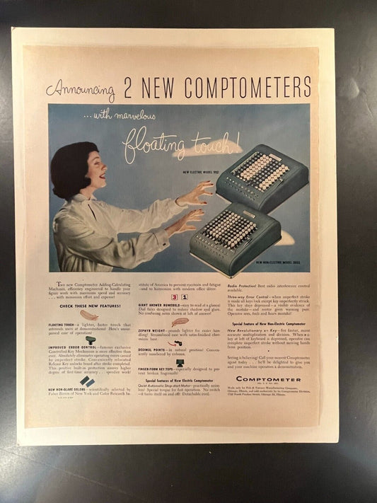 Original Vintage Comptometer Ad, 1950s Office Decor, Collector's Item