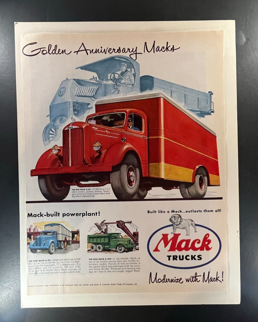 Golden Anniversary Macks Trucks Vintage Advertisement - 1950s Automotive 10x13