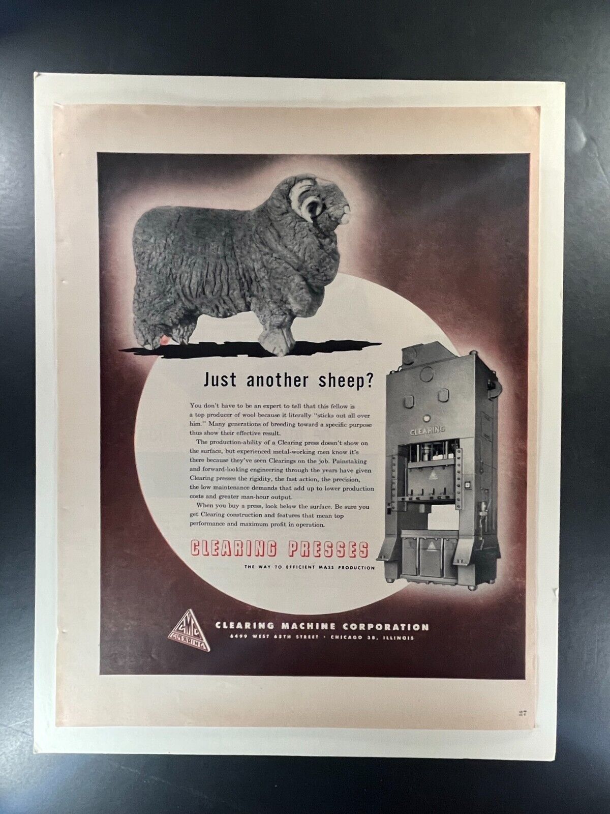 1950s Clearing Presses Sheep Advertisement - 10x13 Industrial Machinery Collecti