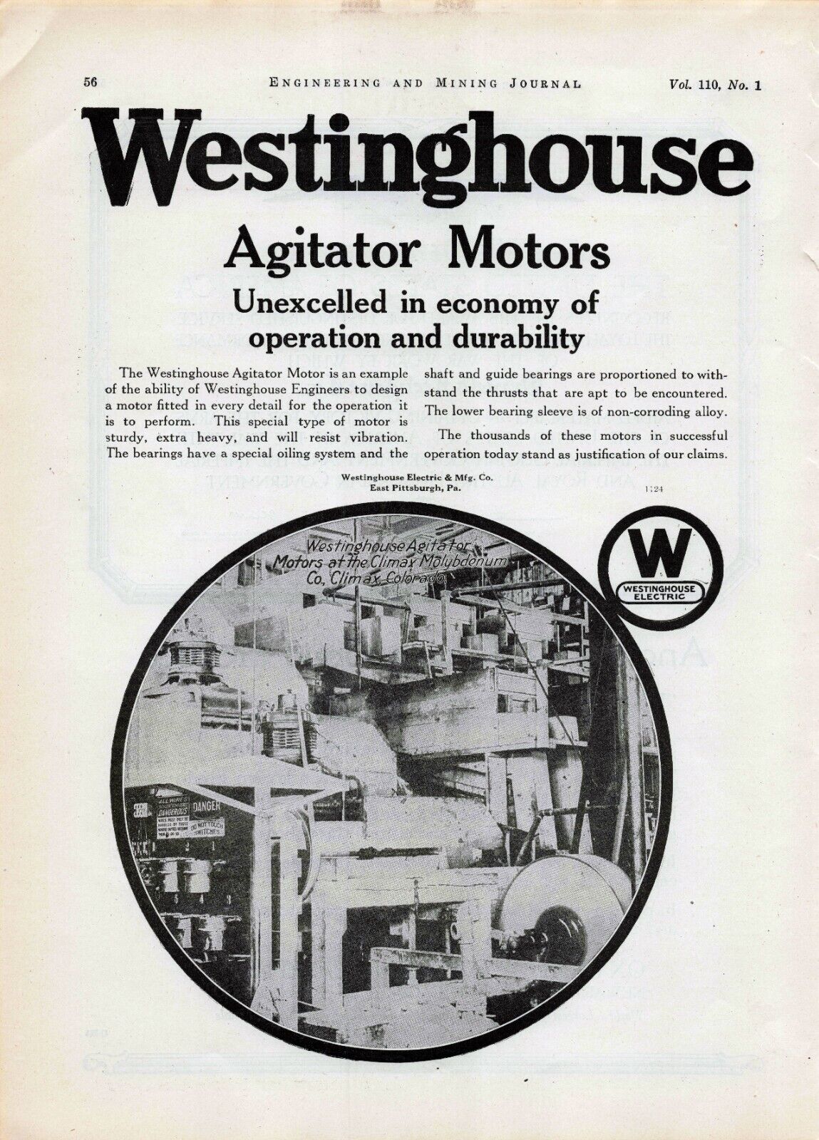 1920 Westinghouse Agitator Motors Vintage Ad, Authentic 8.5x11 Collectible