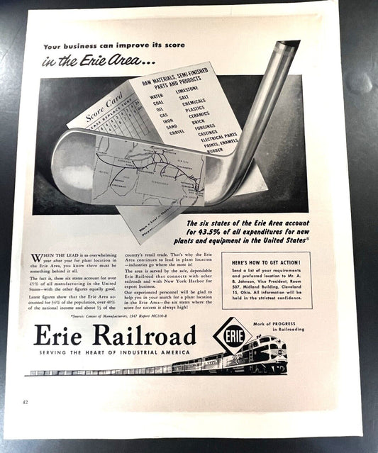Erie Railroad 1950s Vintage Advertisement - 10x13 Retro Industrial