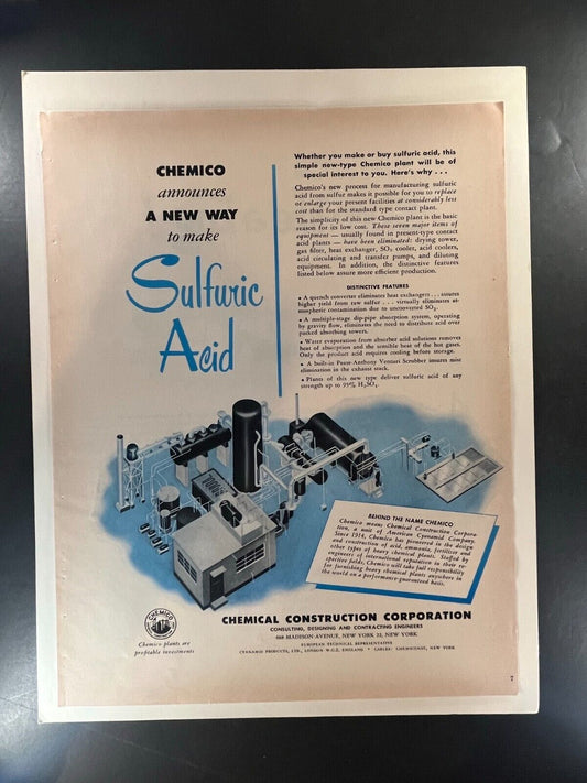 Chemico New Sulfuric Acid Process Vintage Advertisement - 1950s Chemical Industr
