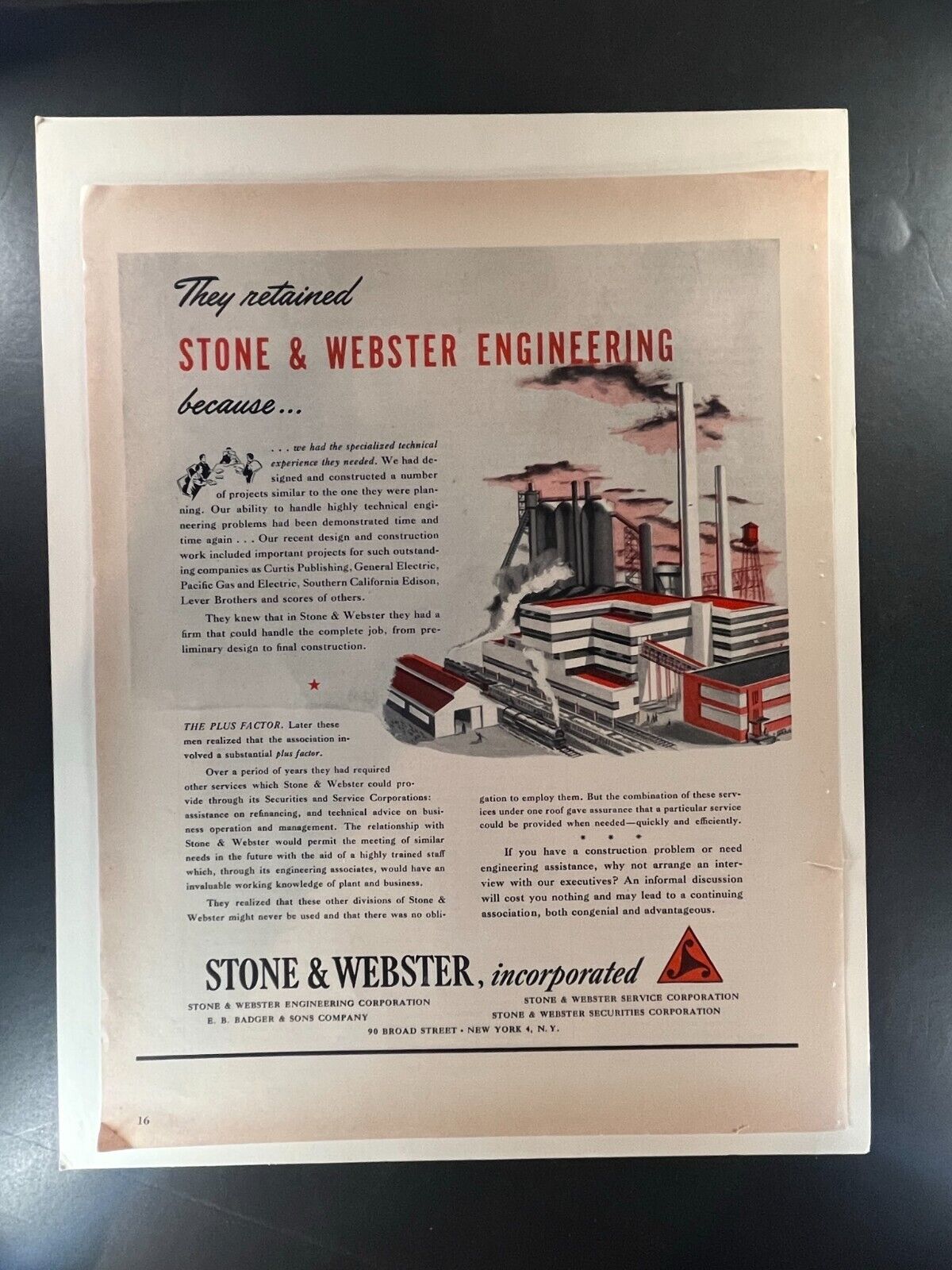 Stone & Webster Engineering 1950s Vintage Ad - 10x13 Industrial Project Manageme