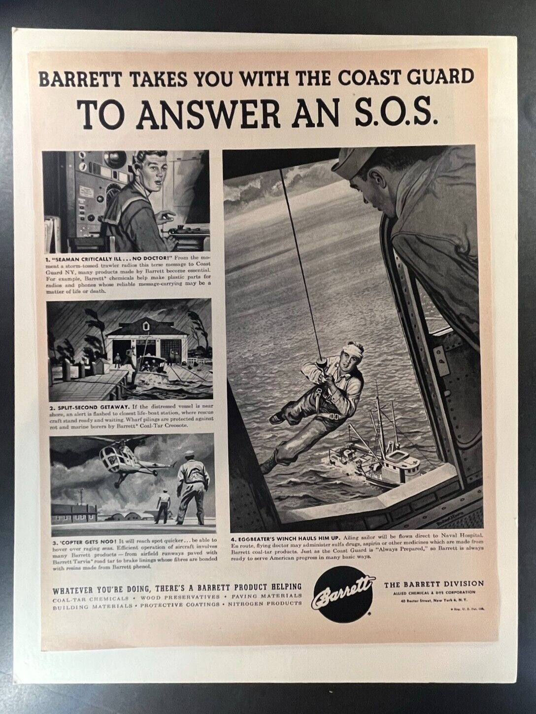 1950s Barrett Division Coast Guard Rescue Vintage Ad - 10x13 Nautical History