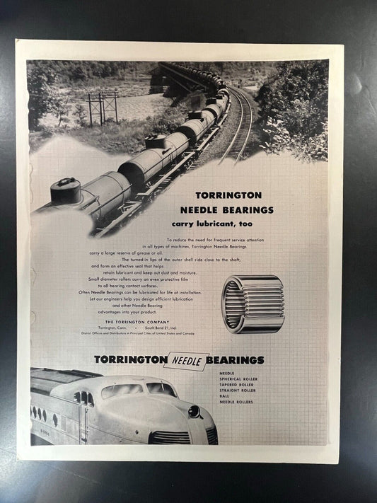 1950 Torrington Needle Bearings Advertisement - Railroad Industrial 10x13