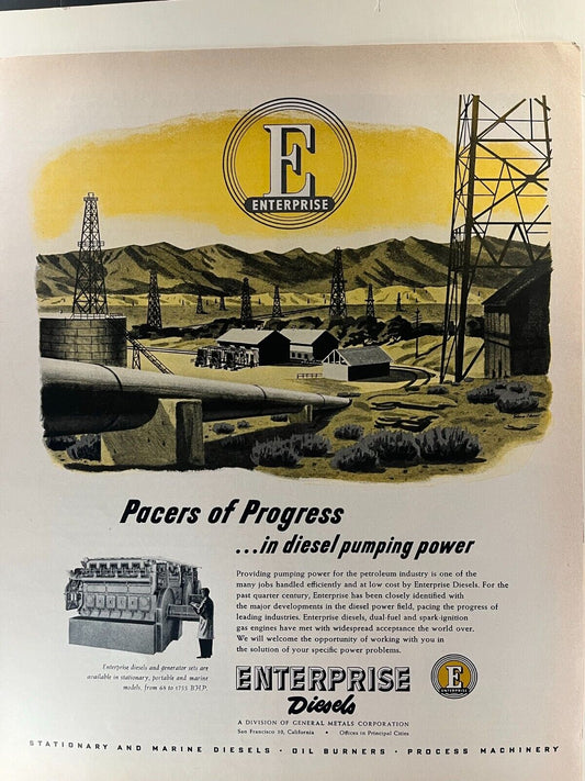 1950s Enterprise Diesel 'Pacers of Progress' Advertisement - Vintage Oil & Gas A