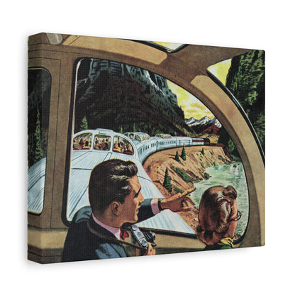 Vintage Train Journey Canvas Art - Classic Scenic Railway Travel Illustration