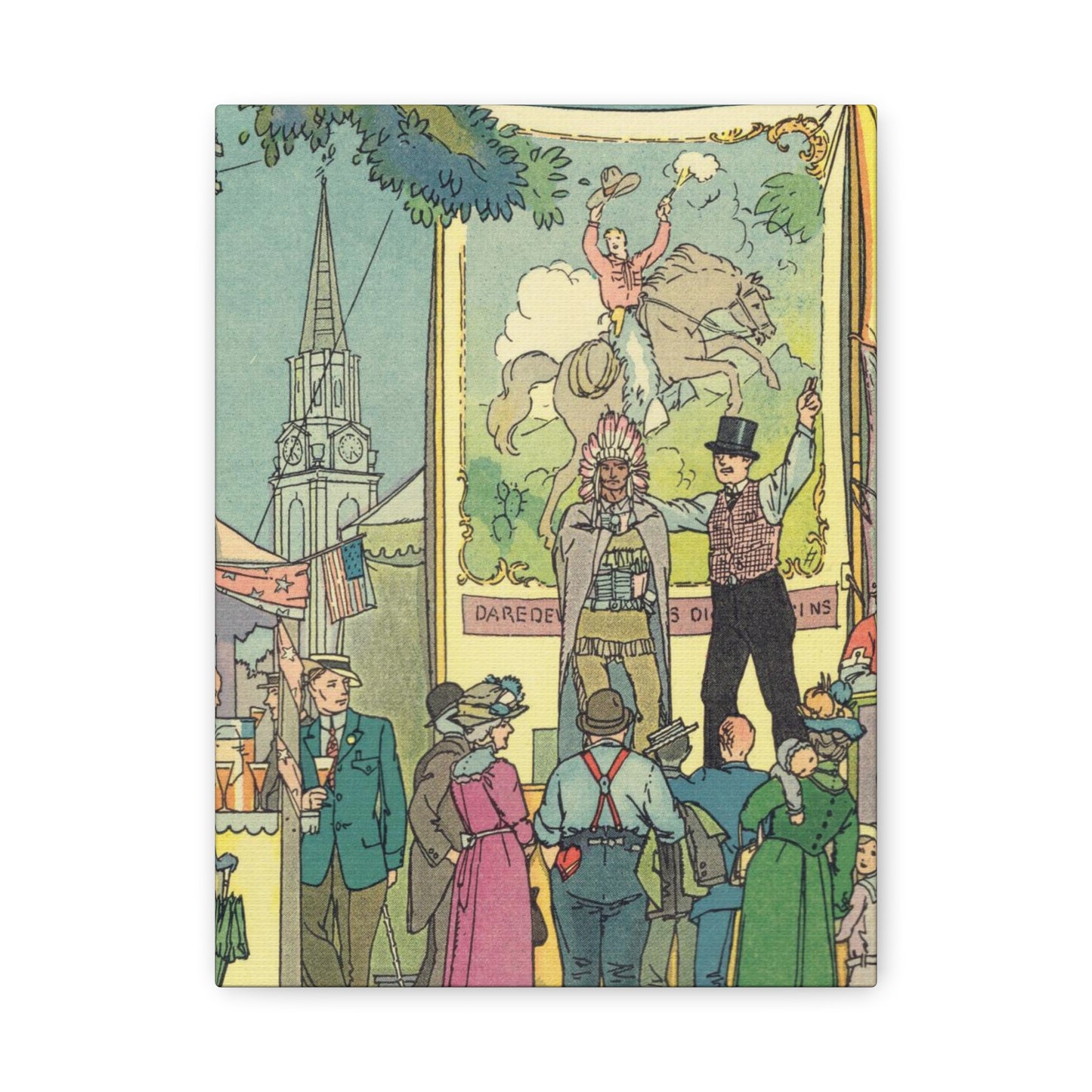 Vintage Parisian Street Scene Canvas Print with Puppeteer and Eiffel Tower-CropsyPix