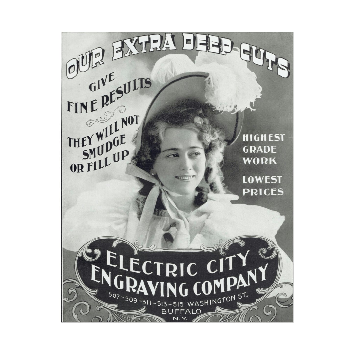 1920s Electric City Engraving Company Vintage Ad Featuring Elegant Lady - Authentic Reproduction-CropsyPix