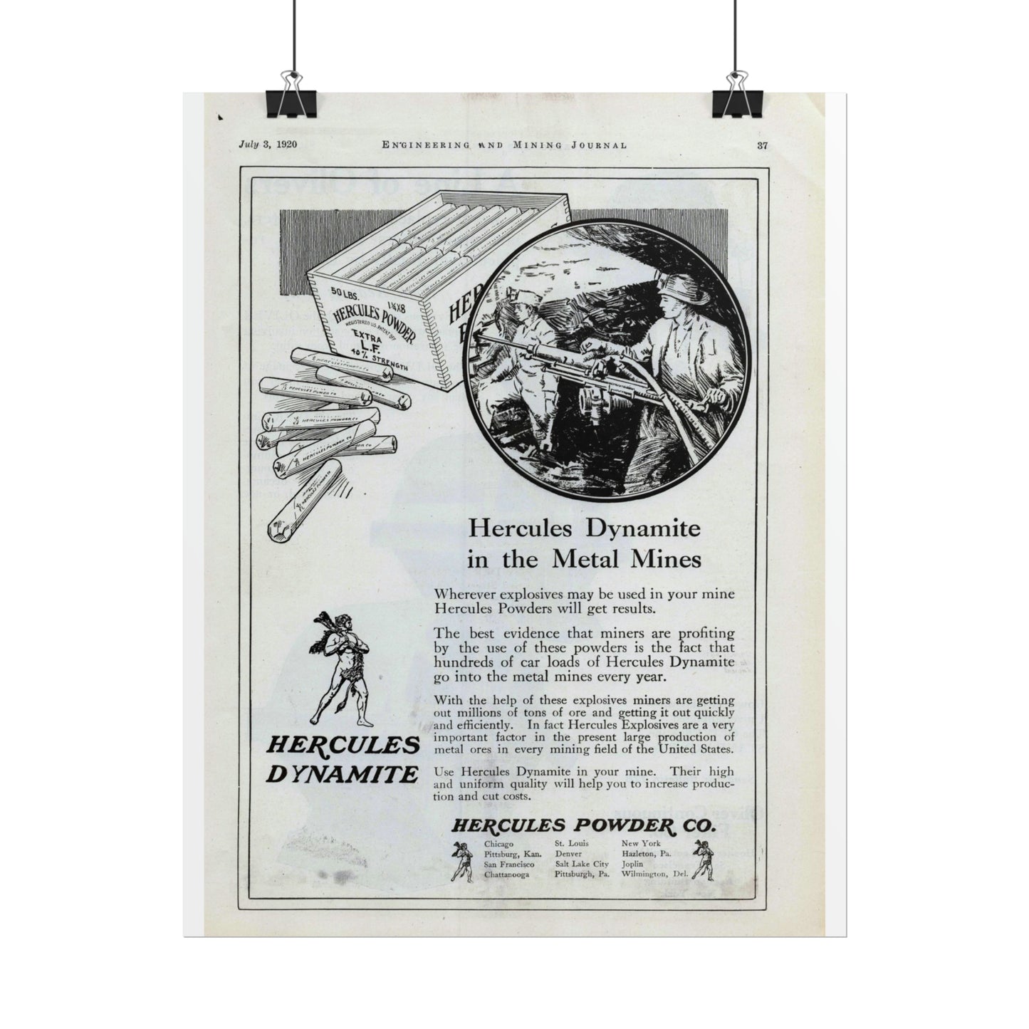 Vintage 1920 Hercules Dynamite Mining Advertisement Poster-CropsyPix