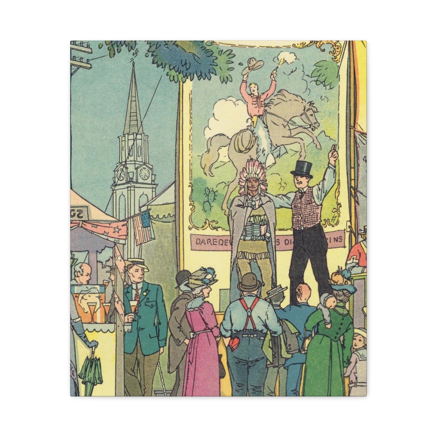 Vintage Parisian Street Scene Canvas Print with Puppeteer and Eiffel Tower-CropsyPix