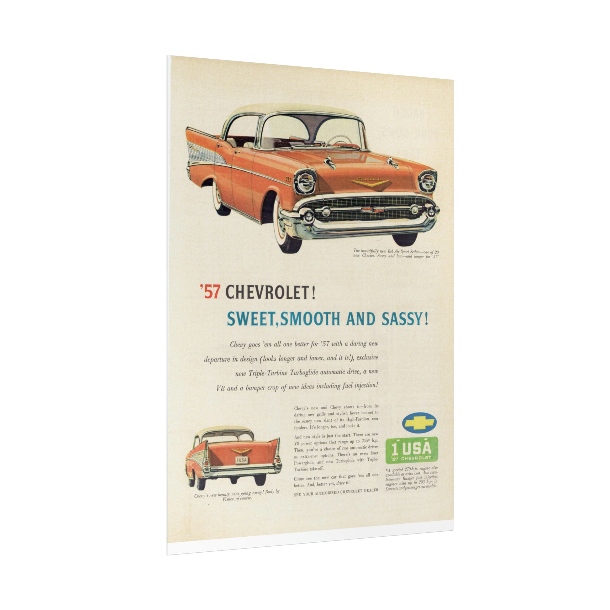 Vintage 1957 Chevrolet Bel Air Poster – Classic American Car – Mid-Century Design – Collector's Item-CropsyPix