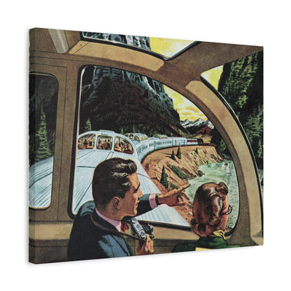 Vintage Train Journey Canvas Art - Classic Scenic Railway Travel Illustration